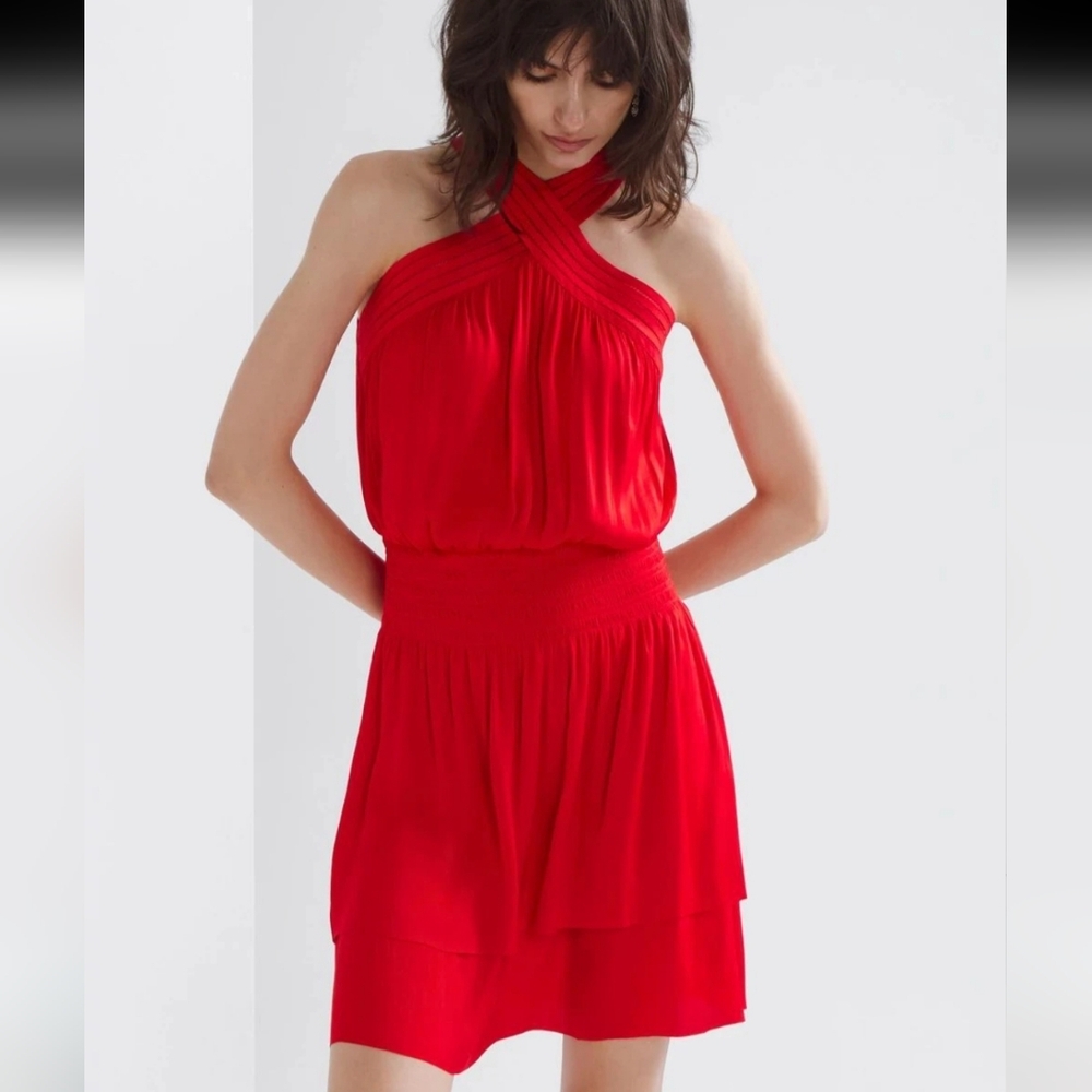 White House Black Market Red Dinner or Cocktail Dress Cross Halter Mini Dress